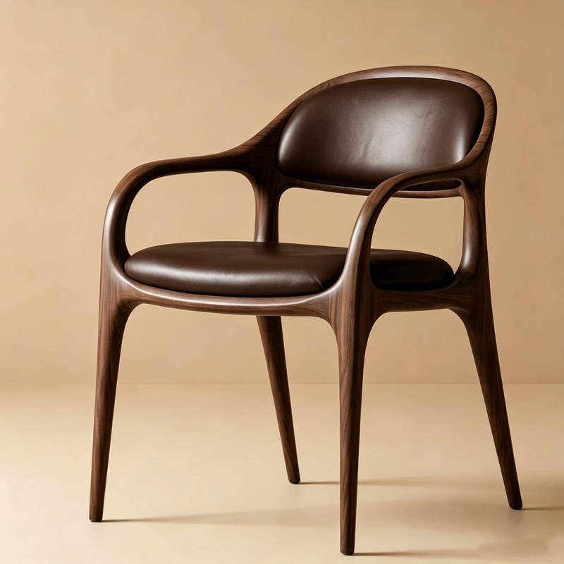 GDC Modern Nordic Minimalist Solid Walnut Wood High Back