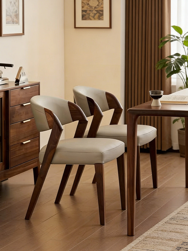 GDC Modern Solid Ash Wood Dining Chair Luxury Leather