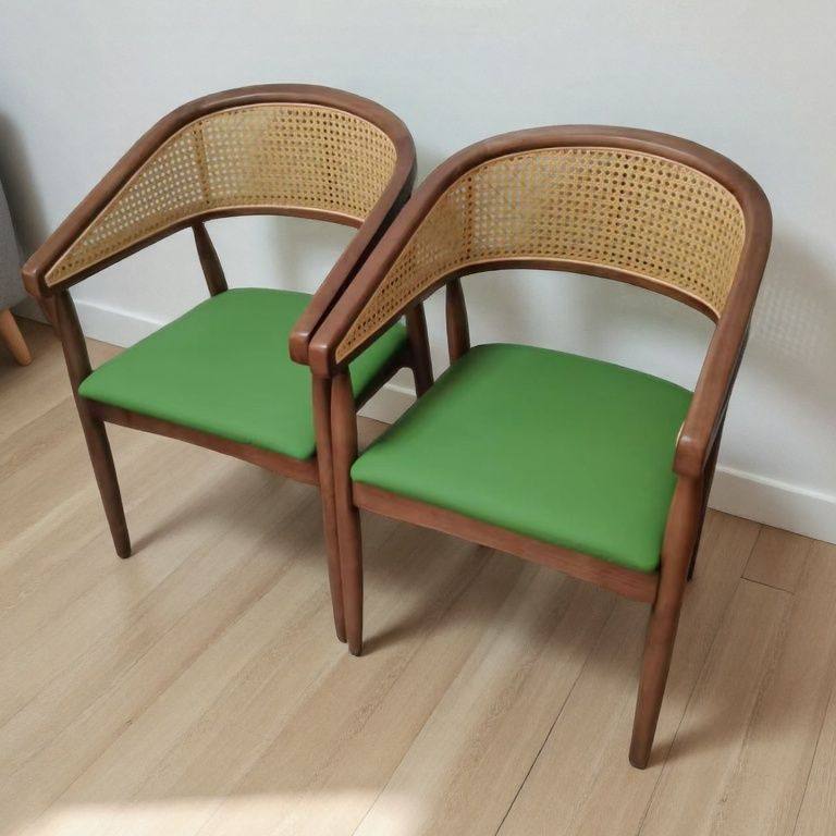 GDC Modern Solid Wood Dining Chair Soft Upholstery Rattan