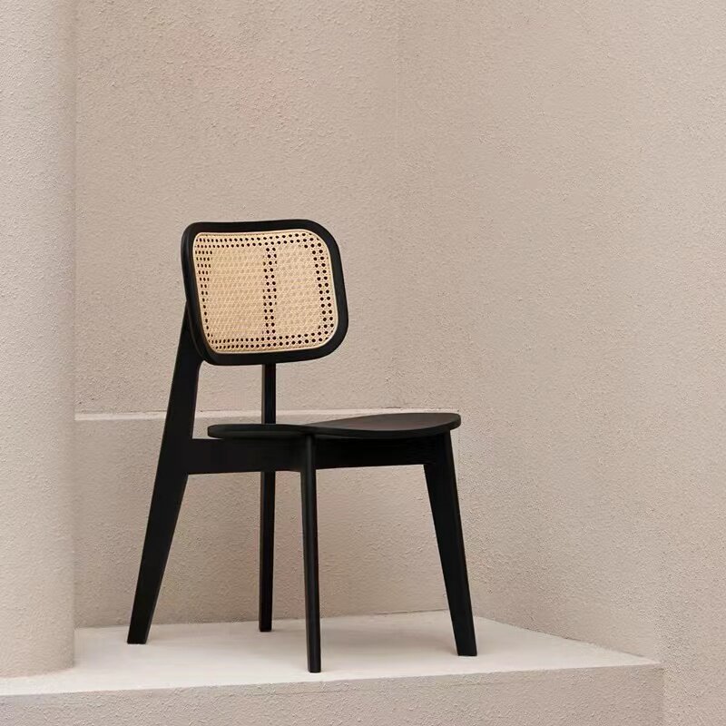 GDC Modern Vintage Solid Wood Cane Rattan Restaurant Chair