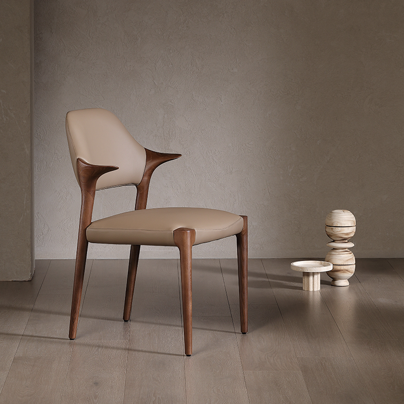 GDC Modern Wooden Leather Dining Chairs Living Room Nordic