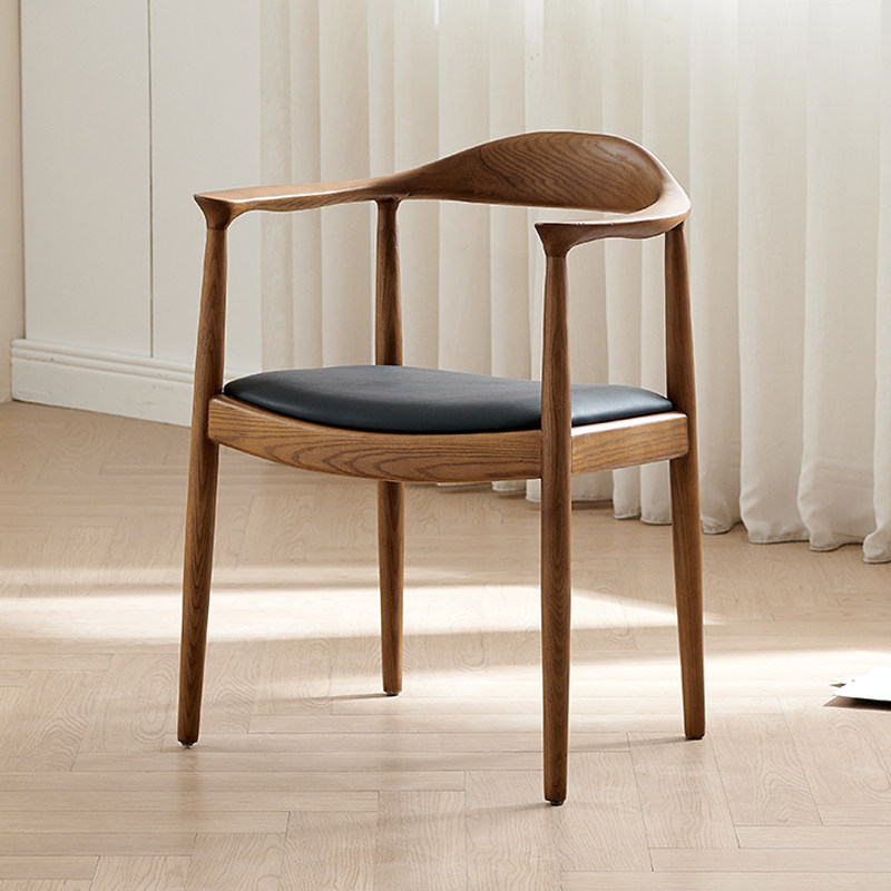 GDC Nordic Modern Minimalist Solid Wood Leather Restaurant Armchair