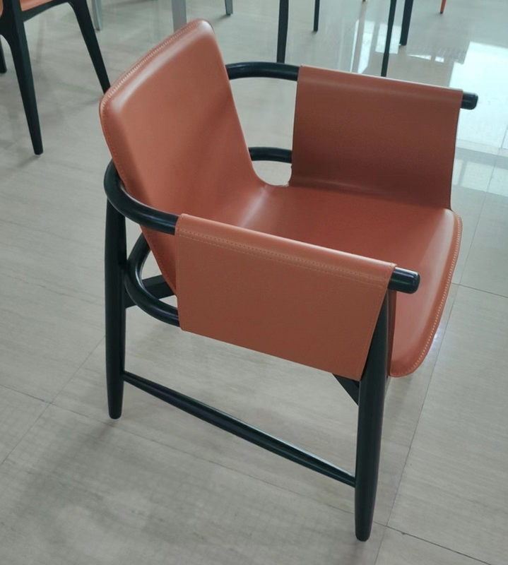 GDC Saddle Leather Solid Wood Dining Chair Brown Kitchen