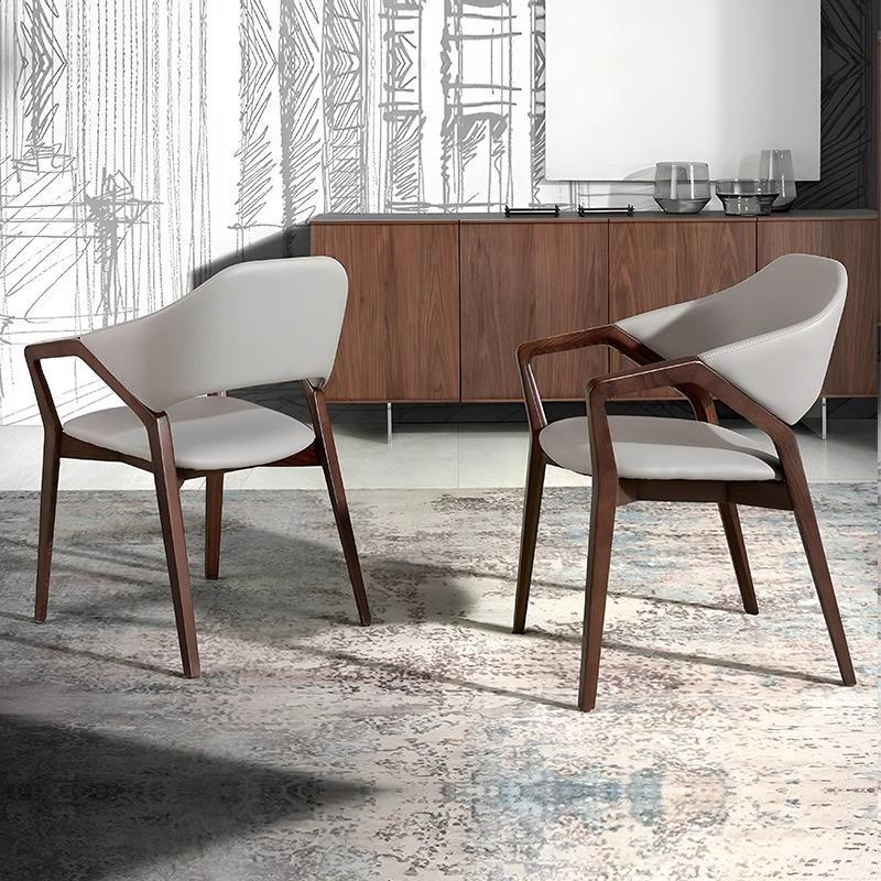GDC Solid Wood Armrest Dining Chairs Leather Upholstery Italian