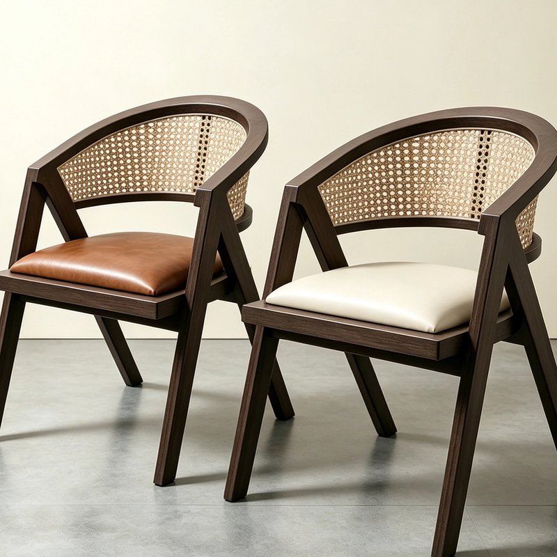 GDC Solid Wood Rattan and Fabric Single Modern Dining