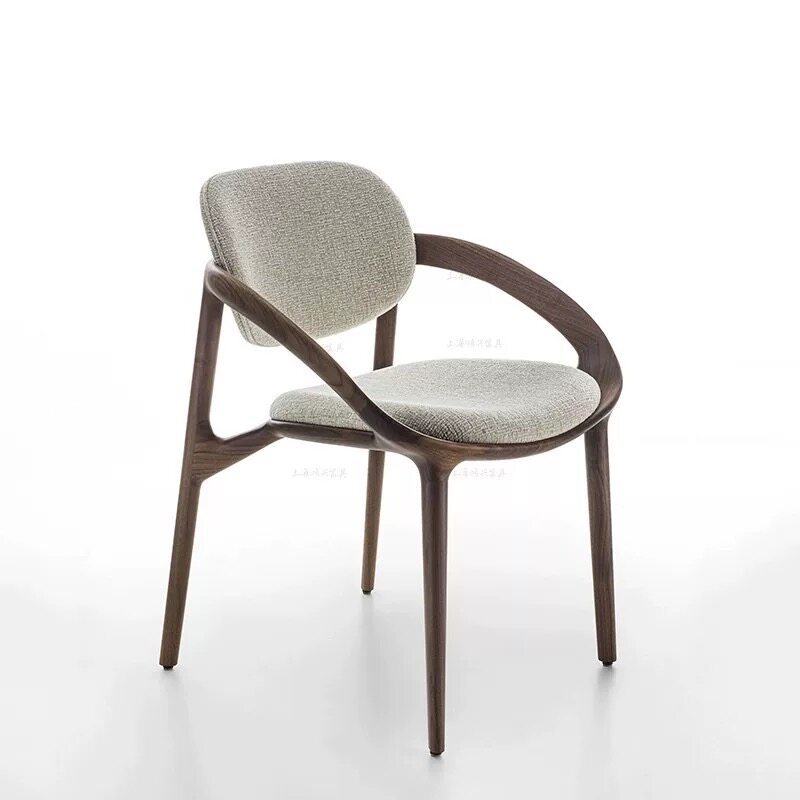 GDC Walnut Solid Wood Chair,Linen Fabric Dining Chair,Nordic Casual