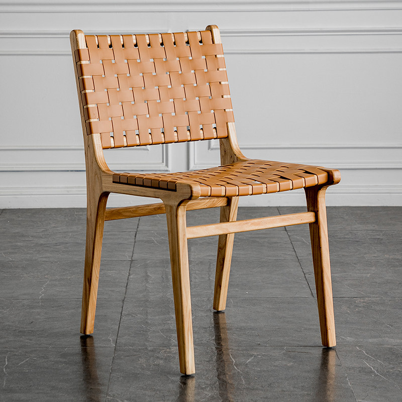 GDC Woven Rope Leather Rattan Dining Chair Style Patio